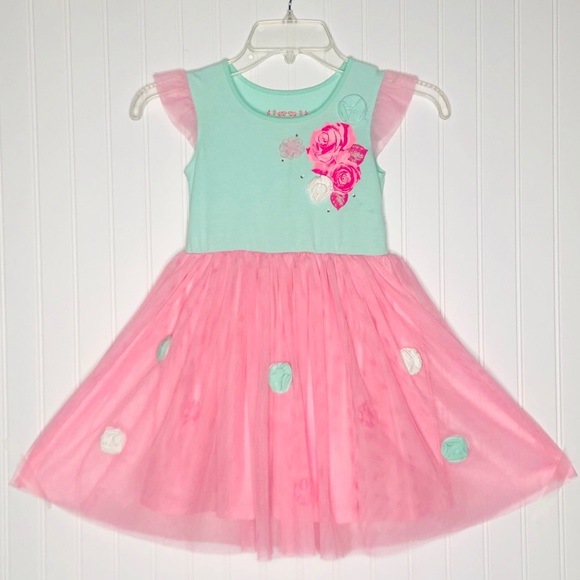 FLAPDOODLES Girls Playful 3D flowers Tulle Dress. Item# 0099 - Picture 1 of 6